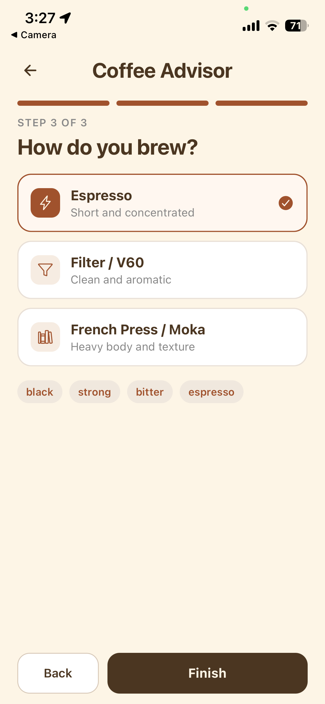 Coffee Advisor screen