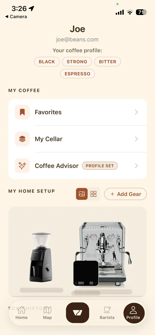 Home Setup screen