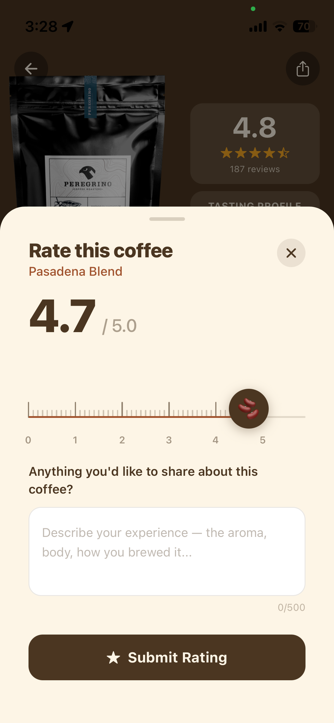 Rate Coffee screen